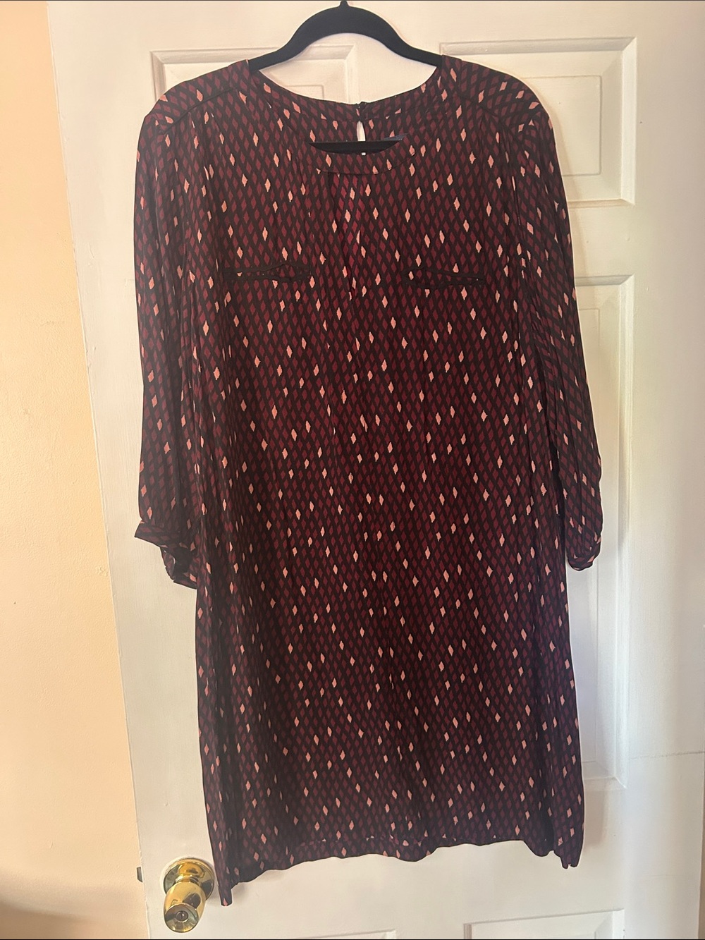 French Connection Burgundy and Blush Printed Long-Sleeve Shift Dress